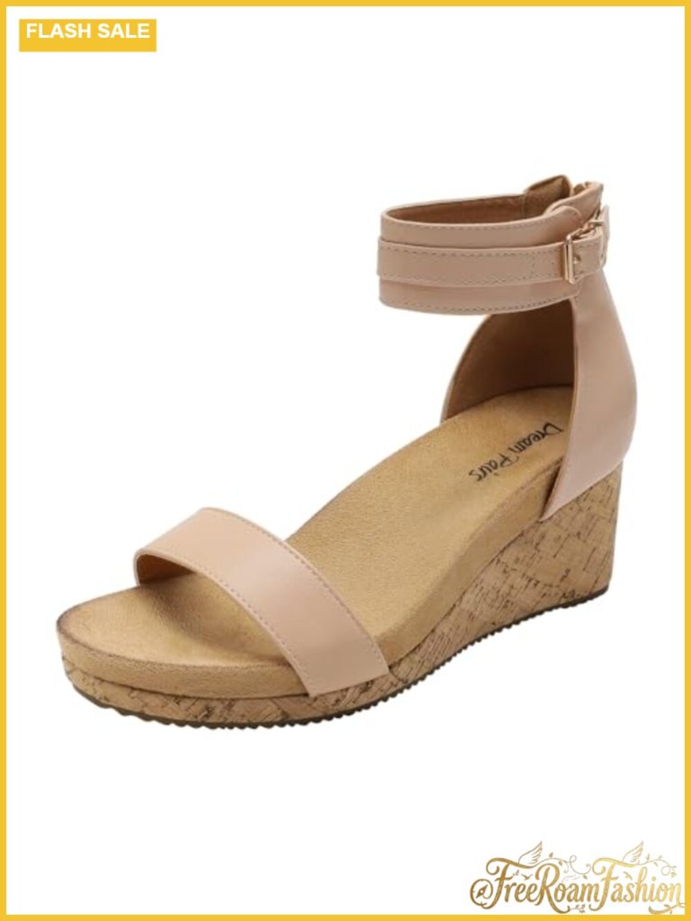 Women's Open Toe Buckle Ankle Strap Platform Wedge Sandals Faux Leather